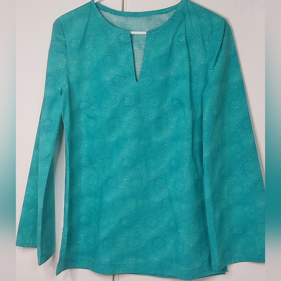 Handmade Women’s Teal V-Neck Tunic Top - Picture 3 of 7